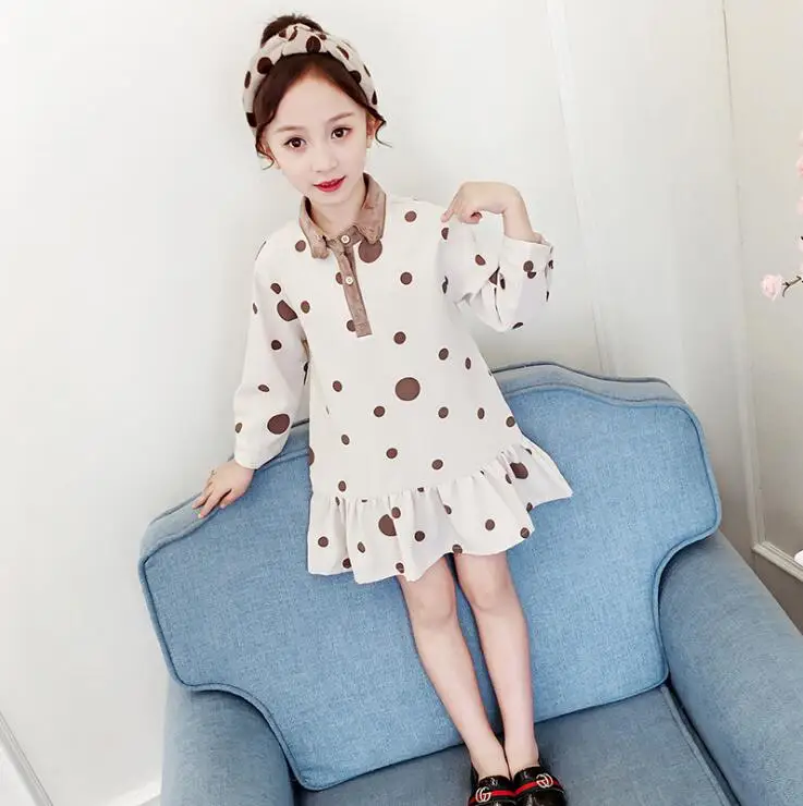 

Teenage Girl Dress 2019 Autumn Girls White Dots Princess Dresses 6 8 10 12 Year Children Clothes