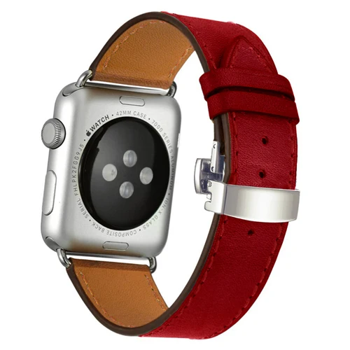 Silver buckle Кожаный ремешок для Apple watch ремешок 44 мм 40 мм correa iwatch 5 4 3 2 ремешок 42 мм 38 мм Пряжка бабочка Apple watch 4 аксессуары - Цвет ремешка: Silver buckle