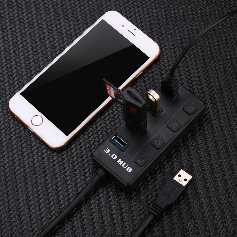 OMESHIN 4 порта микро usb-хаб 3,0 USB высокоскоростной разветвитель 5 ГБ/сек. USB 3,0 концентратор светодиодный с переключателем ВКЛ/ВЫКЛ для планшетных ноутбуков