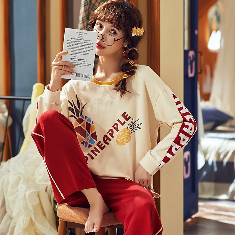 

Pajamas Female Spring Autumn And Winter Pure Cotton Long Sleeve Thin Korean-style Loose-Fit Sweet Cute Summer Days Cotton Homewe