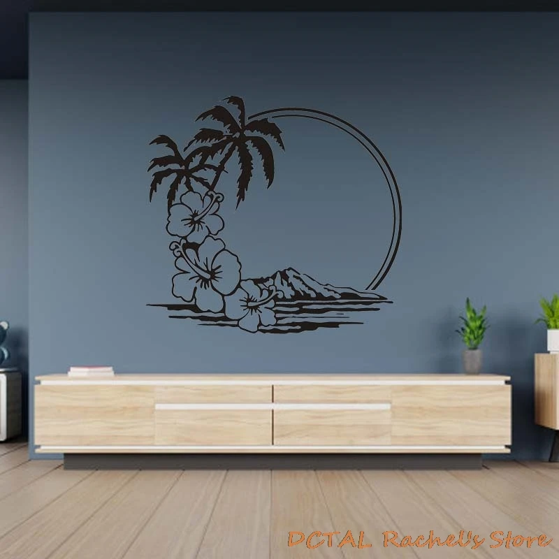Hawaii Surf Tropical Island Sticker Palm Silhouettes Home Decor Vinyl Decal Coconut Tree Living Room Bedroom