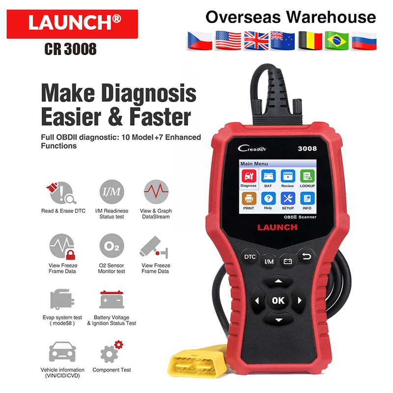 LAUNCH Creader CR3008 Auto OBD2 EOBD сканер кодов неисправностей двигателя автомобиля PK NT301 AD410