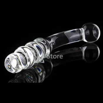 Double Crystal Purple Pyrex Glass Dildo Artificial Penis Granule Spiral G Spot Simulator Adult Sex Toys for Woman Masturbator 6
