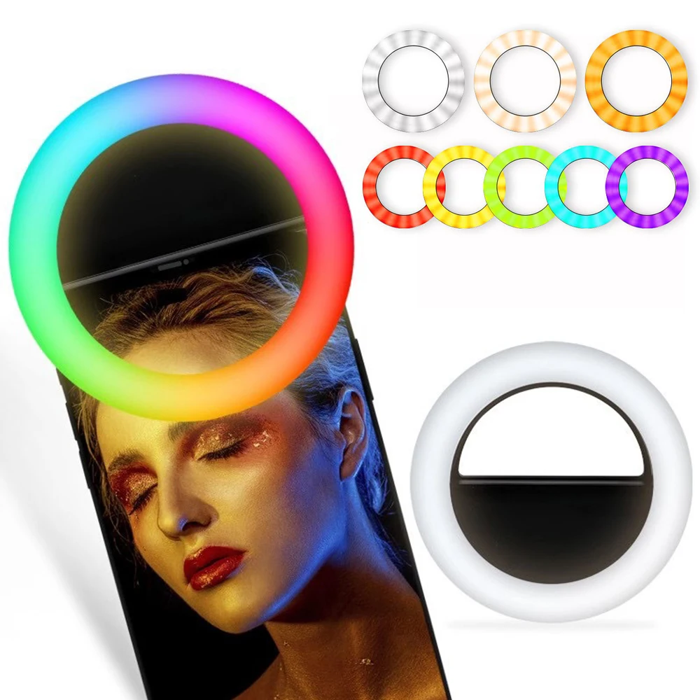 LED Selfie Ring Light For Mobile Phone Portable RGB Colorful Flash Lamp Lights YouTube Vlog Cellphone Live Fill Lighting | Электроника