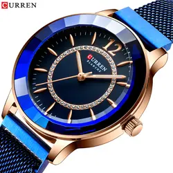 Роскошные женские часы CURREN повседневные Водонепроницаемые Синие женские наручные часы браслет модные простые кварцевые часы Relogio Feminino