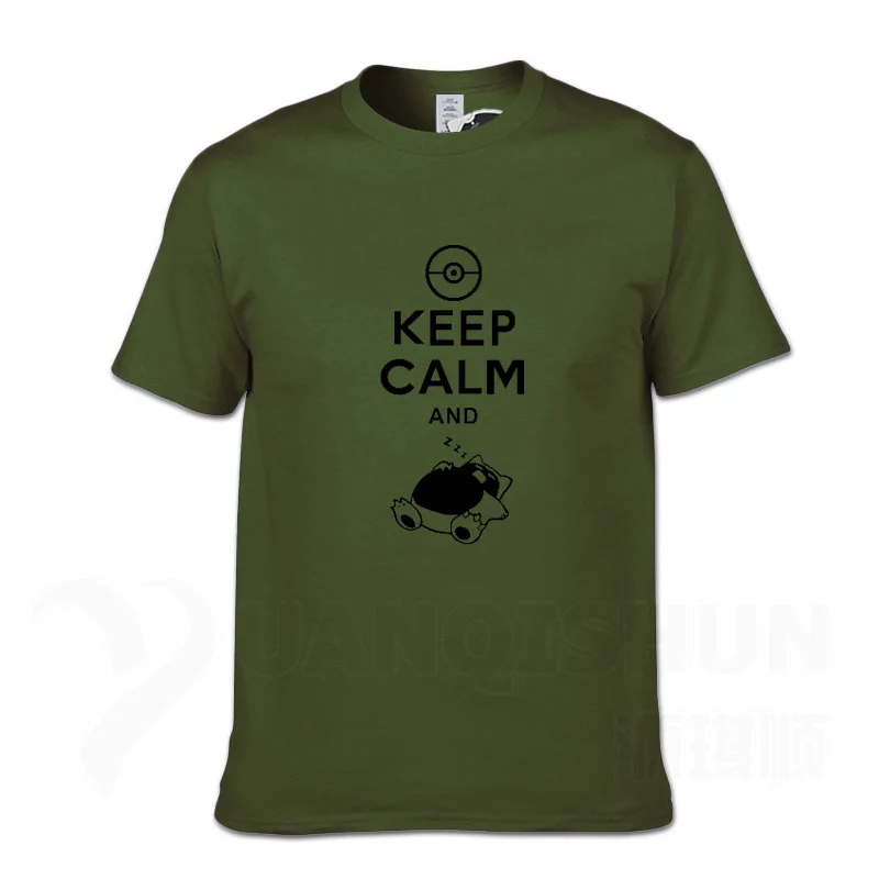 ArmyGreen 2 С надписью «Keep Calm And вести Snorlax сна Pokemon футболки 16 Цвета Для мужчин из хлопка с круглой горловиной, Повседневное Графический короткий рукав Костюмы - Цвет: ArmyGreen 2