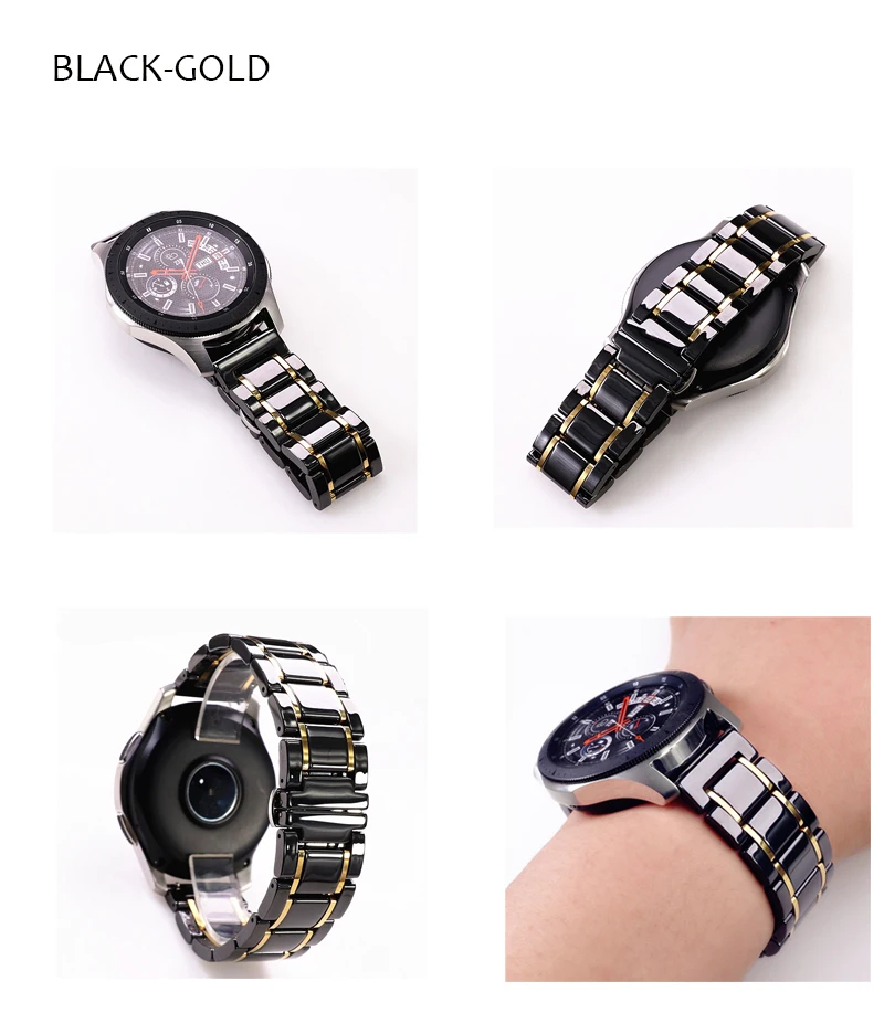 Cerâmica e Aço Cinta para Samsung Pulseira de Relógio Luxo Inoxidável Preto Branco s2 3 4 Huawei gt Cinto 20 22 24mm 14 Acessórios inteligentes