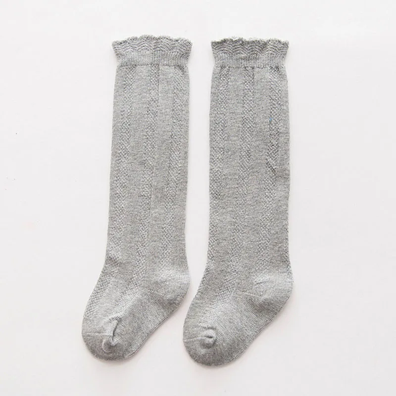 1 пара, весенние, осенние, зимние хлопковые кружевные детские дышащие носки с двойной иглой однотонные гольфы для маленьких девочек, Школьные носки - Цвет: grey