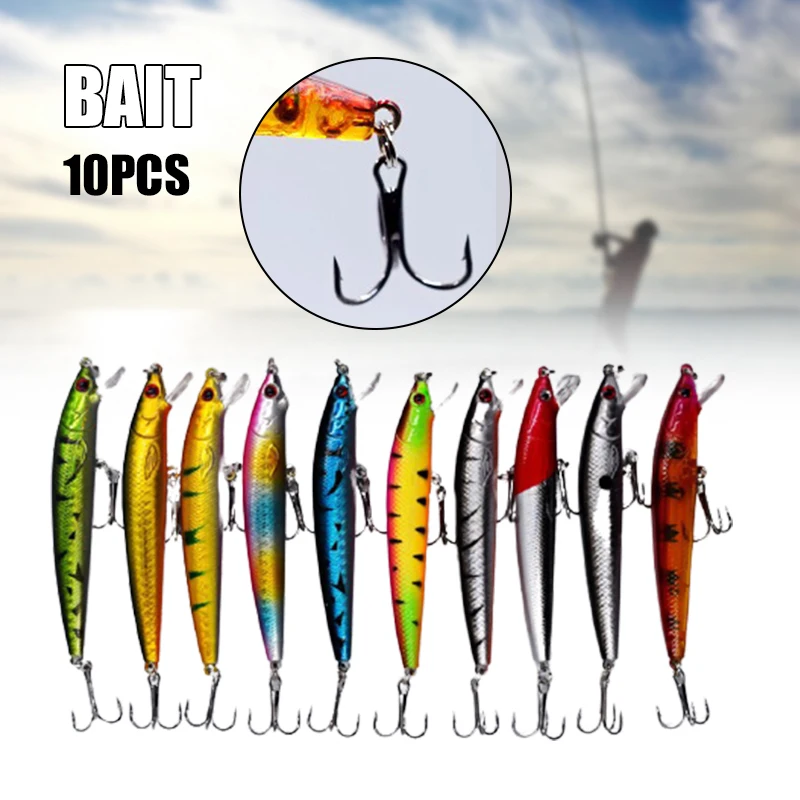 

10Pcs Fake Fish Lure Wobbler Baits With Hook Hard Fishing Supplies For Bass Trout Salmon Gifts For Fishers 9.5cm Whstore