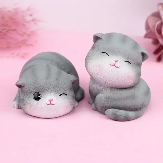 Cartoon Cat Resin Miniature Figurine Micro Landscape Garden Car Dashboard Decor 2