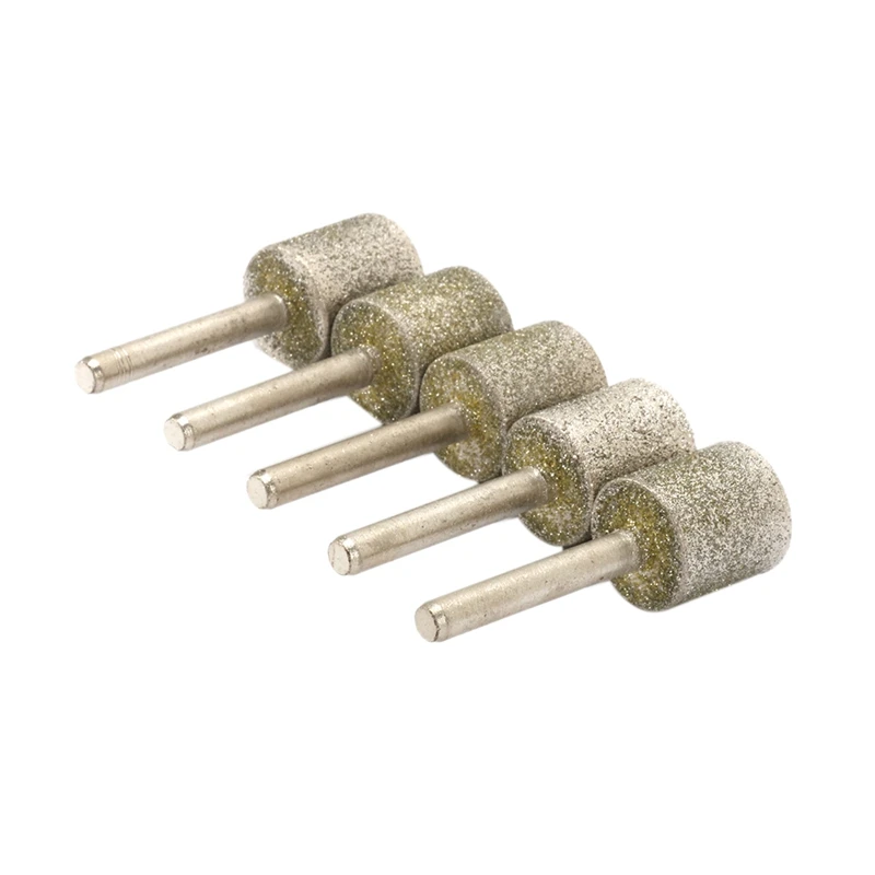 5Pc 20Mm Head 6Mm Shank Diameter Diamond Coated Head Cylinder Grinding Mounted Point Burrs Bit Set for Rotary Tool Metalworkin