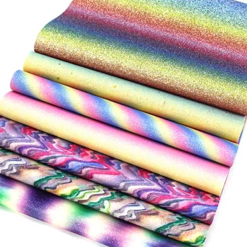 

20X30cm Gradient Rainbow Fabric Glitter Printed Synthetic Leather Patchwork For Hair Clip DIY Bag Sewing Accessories Party Decor