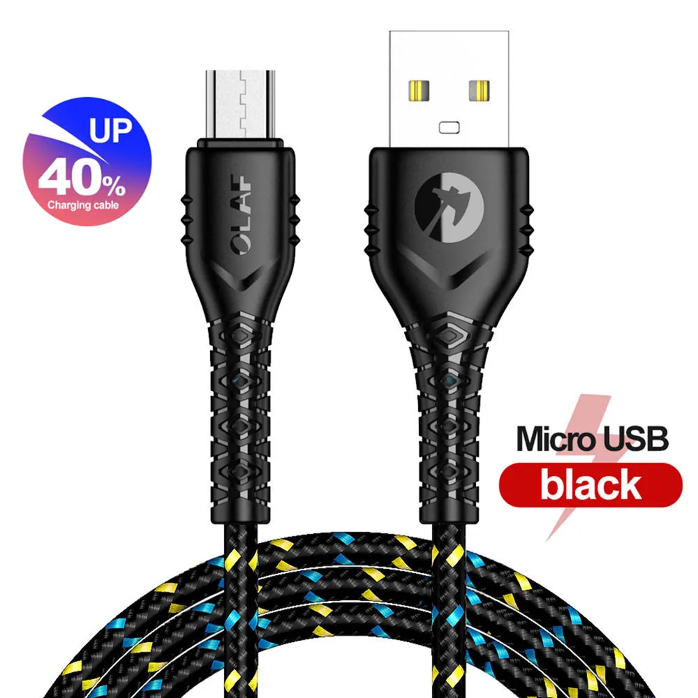 Олаф 2.4A Быстрая Зарядка Micro USB кабель для samsung S7 J7 кабель для мобильного телефона для Xiaomi Redmi note 6Pro кабели передачи данных - Цвет: Black