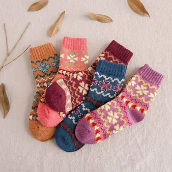 

5 Pairs Women Winter Warm Soft Wool Thick Socks Nordic Novelty Sock