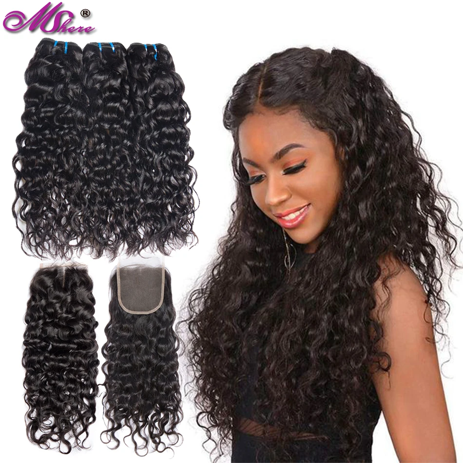 

Mshere Water Wave Bundles With Closure Brazilian Hair Weave 3 Bundles With Closure Wet And Wavy Human Hair Bundles With Closure