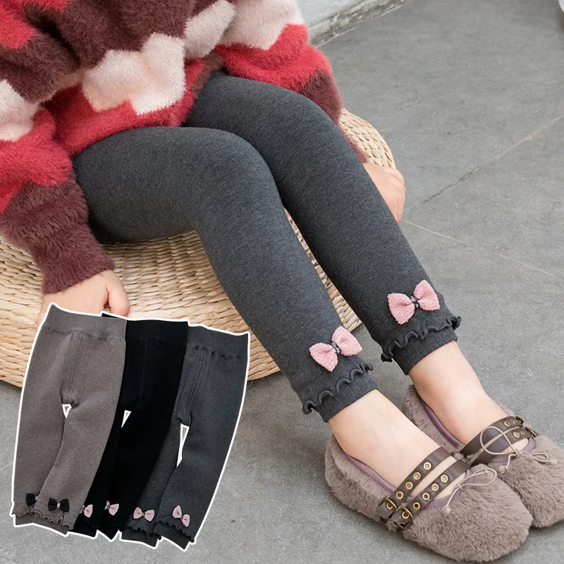 

Autumn And Winter Small CHILDREN'S Patyhose Infants Cashmere Wool Bow Frilled Panty-hose Baby Can Open Files Leggings Socks