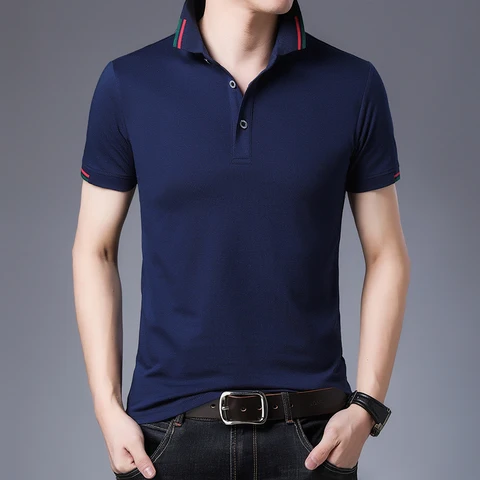 Men New Summer Short Sleeve Turn-over Collar Polo Shirts Men Slim Tee Tops Casual Breathable Solid Color Business Sweatshirt