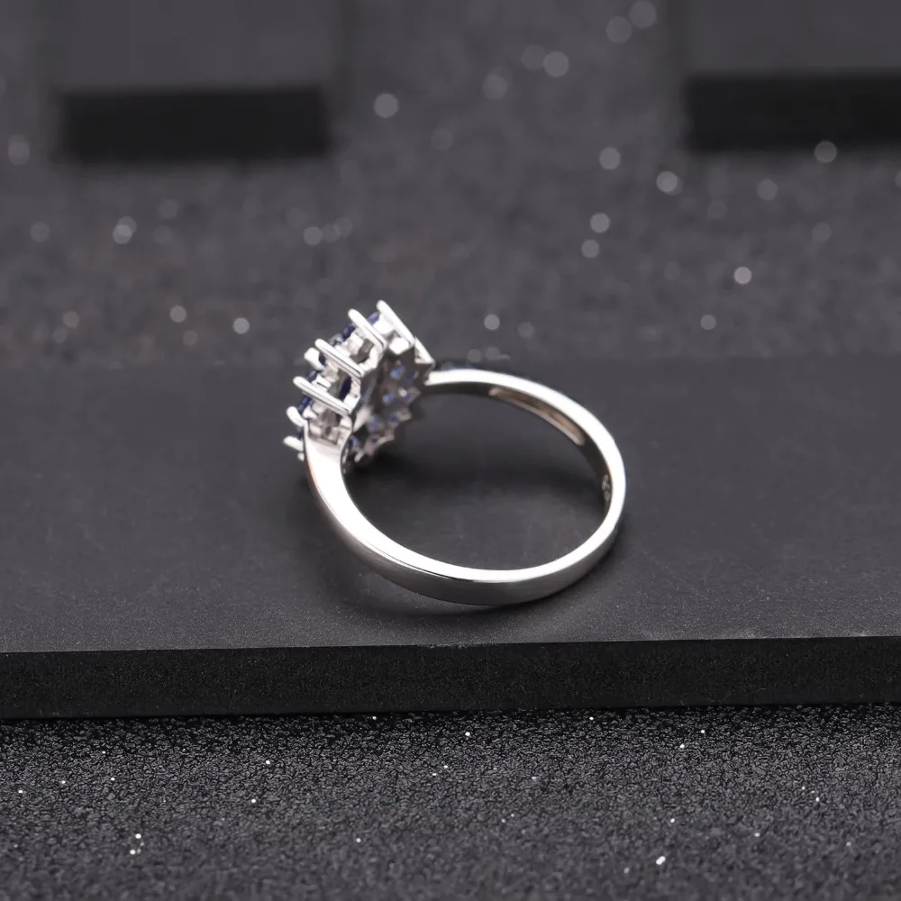 GEM'S балетный 925 пробы, Серебряный набор украшений для женщин, Классическая принцесса Диана, натуральный синий сапфир, кулон, серьги, набор колец