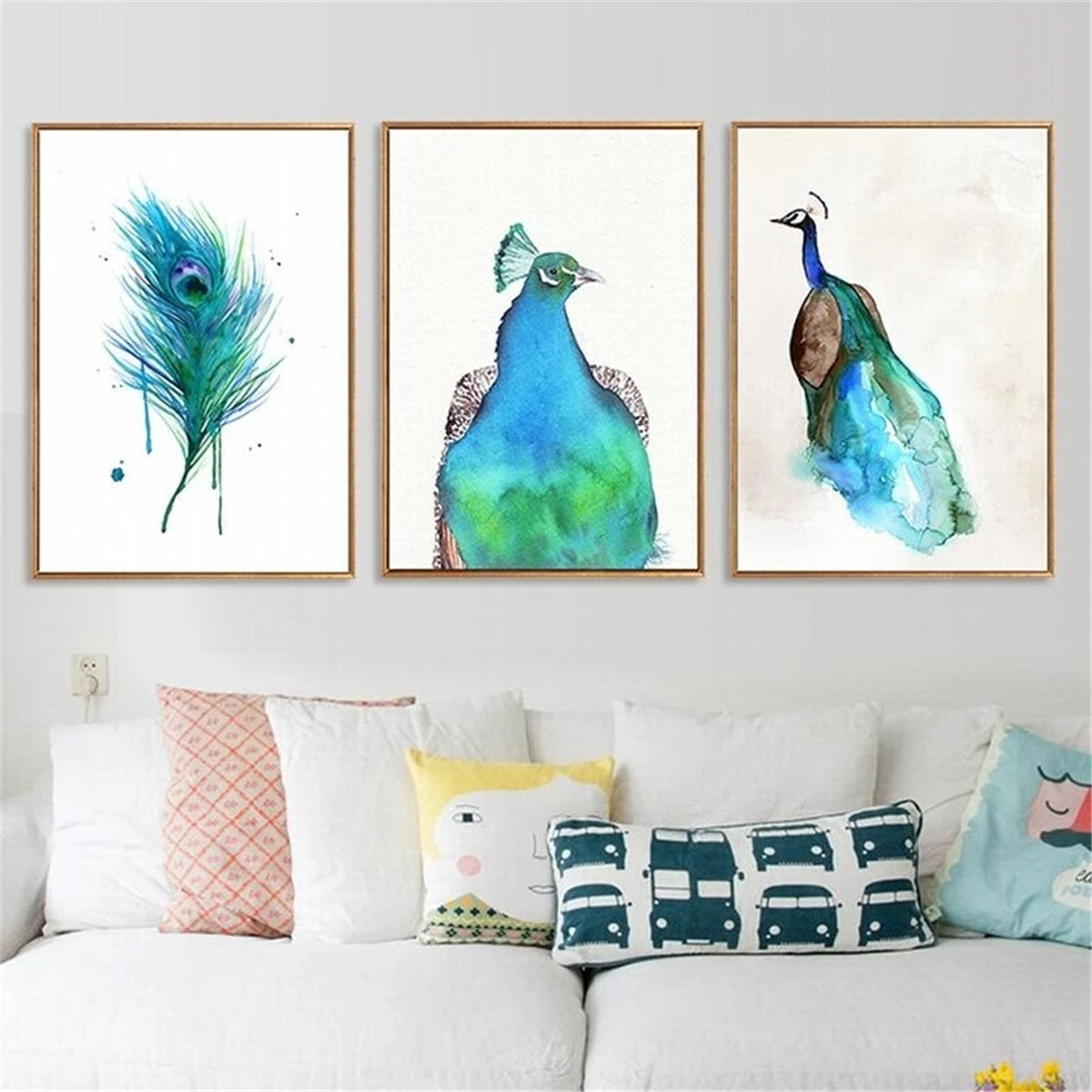 Watercolor Peacock Green Blue Feather Picture Poster Canvas Print Painting  Wall Art Living Room Home Decoration|Painting & Calligraphy| - AliExpress