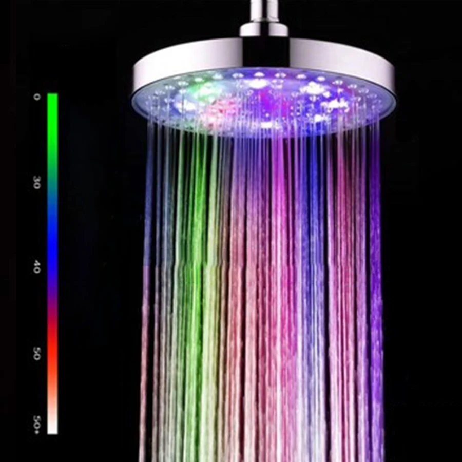 

LED Light High Pressure Rainfall Shower Head Self-luminous Temperature Control Sprinkler Over-head Bathroom Water Saving Sprayer