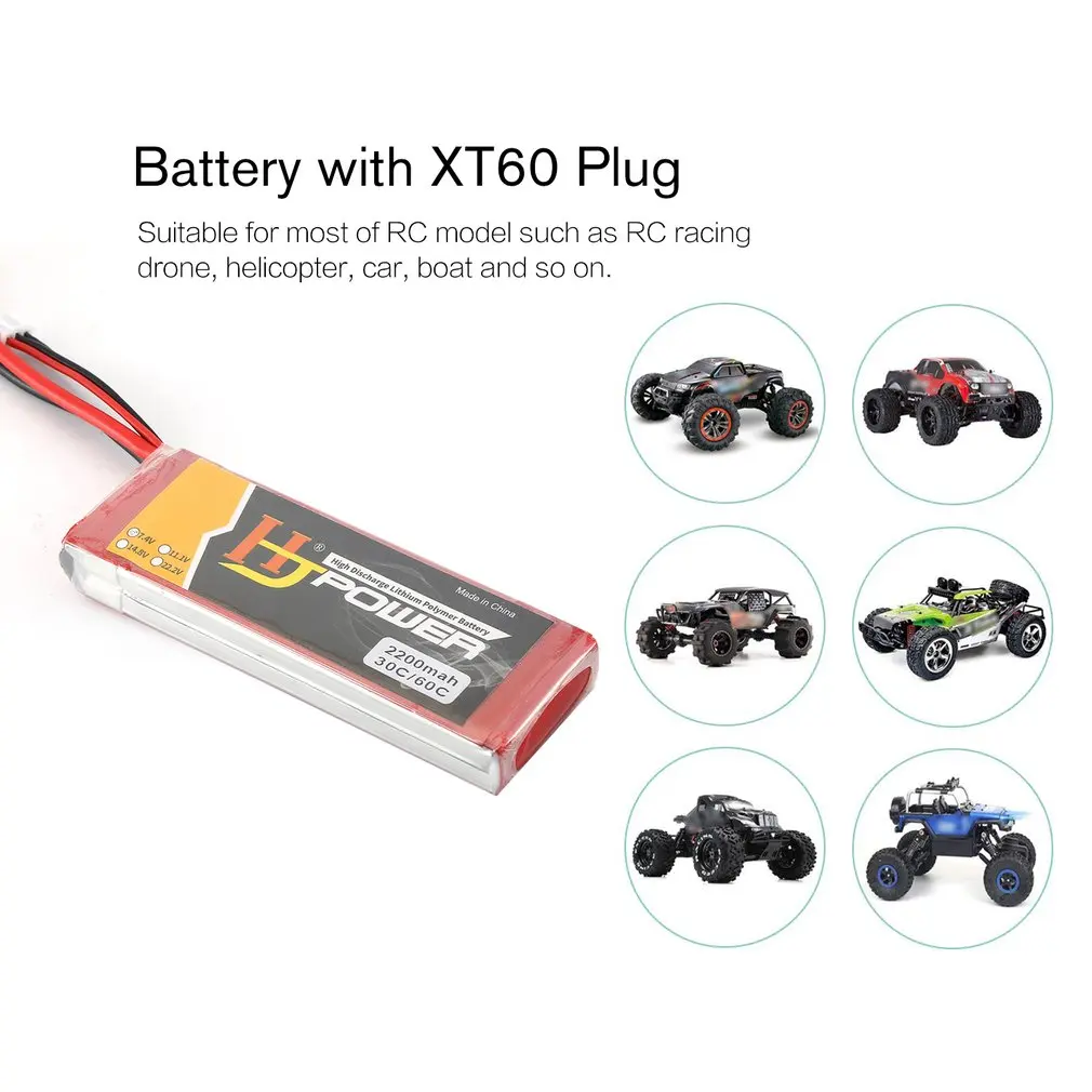 HJ 7,4 V 2200MAH 70C 2S Lipo аккумулятор XT60 разъем Перезаряжаемый для RC гоночный Дрон вертолет модель автомобиля лодки