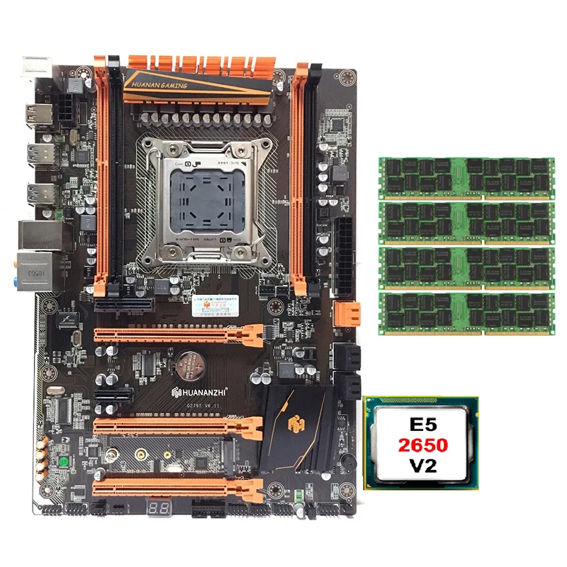 Материнская плата HUANANZHI с M.2 слотом Deluxe X79 с процессором Intel Xeon E5 2650 V2 ram 32G(4x8G) REG ECC