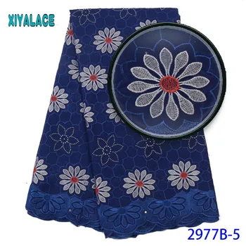 

African Fabric Lace Swiss Lace Fabric High Quality Royal Blue Swiss Cotton Lace Fabric With Stones For African Women Dress 2977b