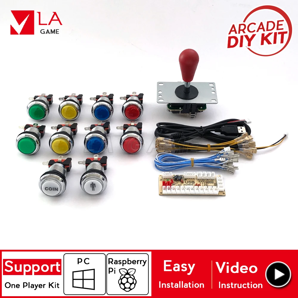 

arcade diy zero delay encoder to PC Rasberry Pi arcade game chrome plated buttons sanwa joystick 8 way pc for mame jamma project