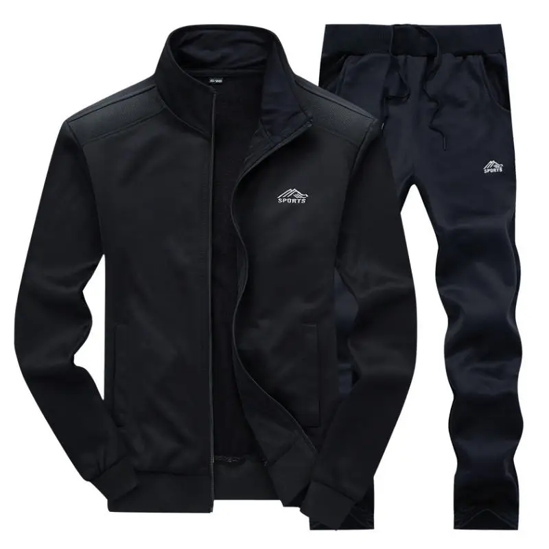 

Tracksuits Men Polyester Sweatshirt Sporting Fleece 2019 Gyms Spring Jacket + Pants Casual Men's Track Suit Sportswear Fitness