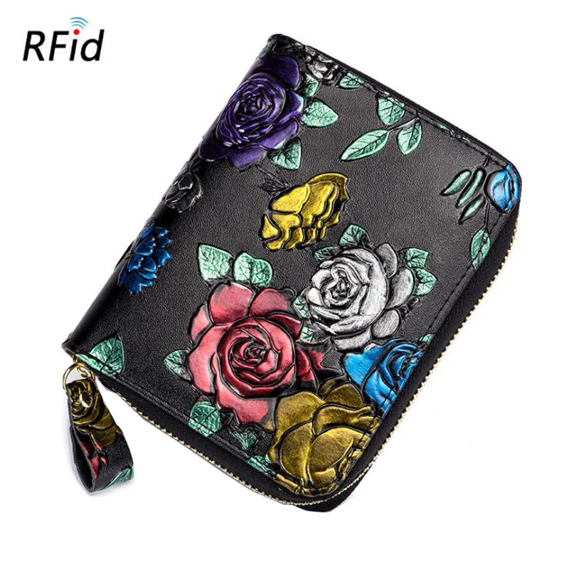 Western Rfid Large Capacity Double Row Organ Print Design Leather Women Wallet Passport Driver License Women Coin Purse - Цвет: Gold