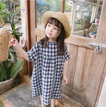 

2020 new girls plaid dress summer cotton short sleeve fashion girls dresses 1-6 years HO524