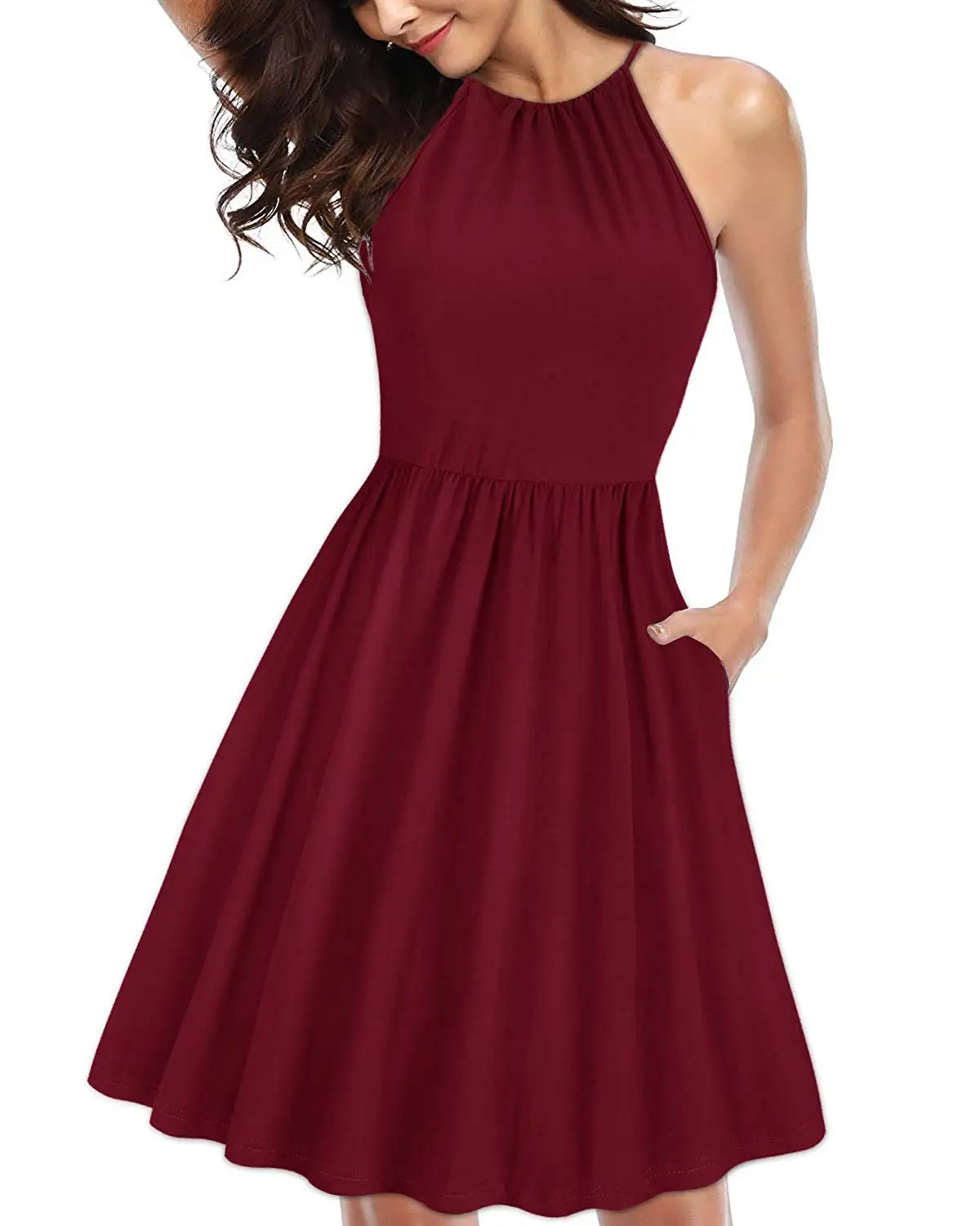 

Women's Halter Neck Floral Summer Dress Casual Sundress with Pockets