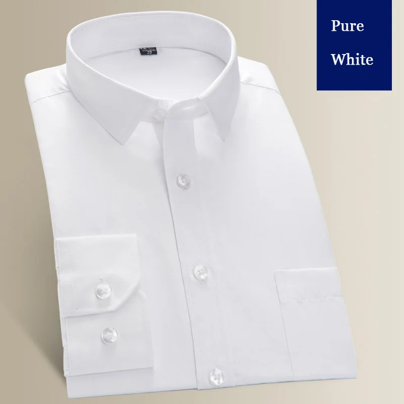 Pure White Мужская Однотонная рубашка из хлопка с коротким рукавом белого и синего цвета, новая мужская деловая формальная модная повседневная рубашка HOWDFEO - Цвет: Pure White