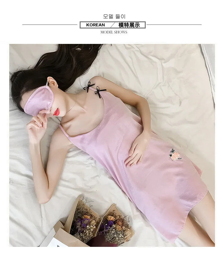 Шелковая Удобная дышащая ультратонкая ночная рубашка без рукавов; одежда для сна для девочек; Милая Ночная рубашка с бантиком на бретельках; AD312