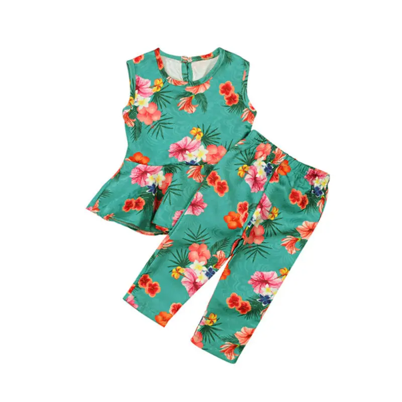 

Fashion Toddler Kids Baby Girl Floral Crop Top Long Pants Leggings Outfit Clothes Summer Size 2-6T