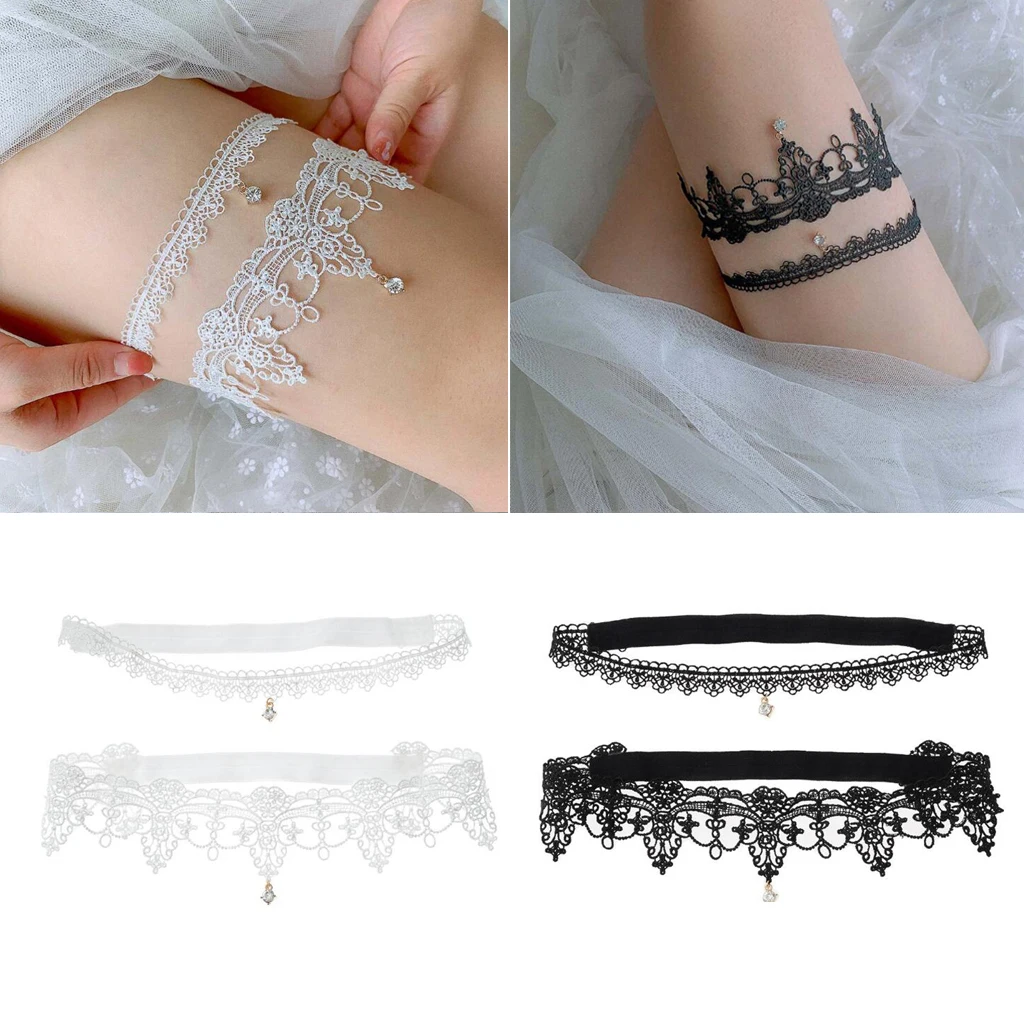 2Pcs/Set Women Black Sexy Lace Leg Ring Thigh Circle Wedding Bridal Lace Garter Underwear Accessories for Bride Stretch Prom