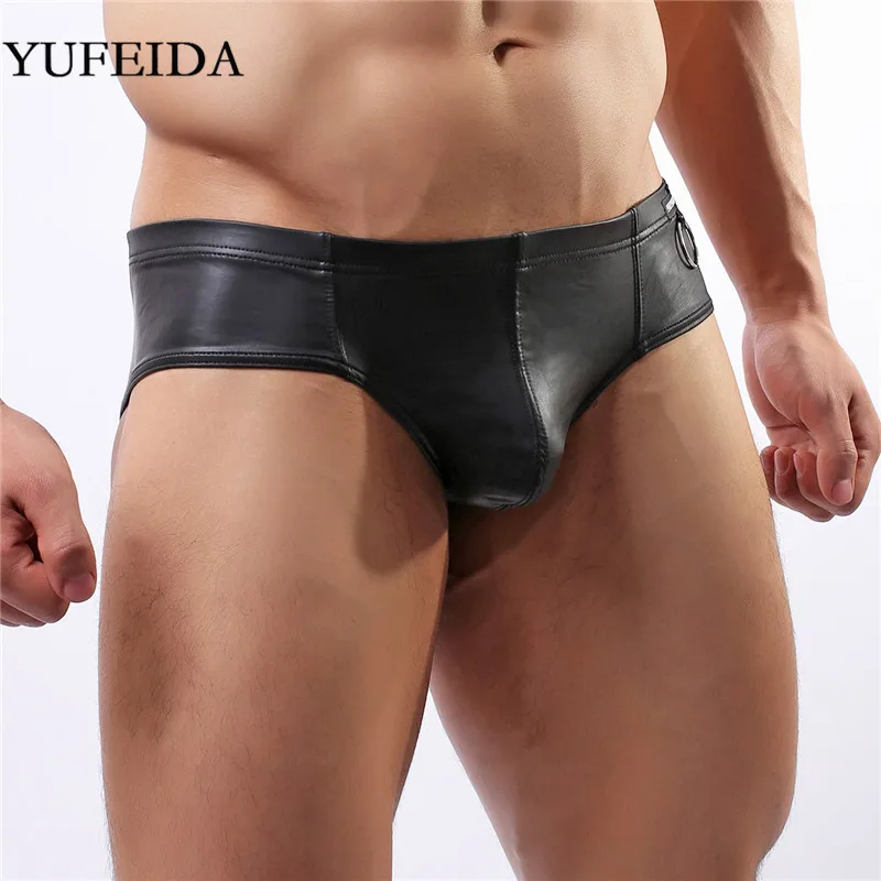 YUFEIDA 3 шт сексуальное мужское нижнее белье из искусственной кожи трусы с