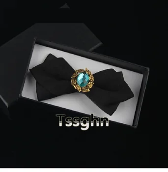 

2020 New Fashion Designer Men's Bow Ties Wedding Double Fabric Blue Diamond Black Bow Tie Banquet Butterfly Tie with Gift Box