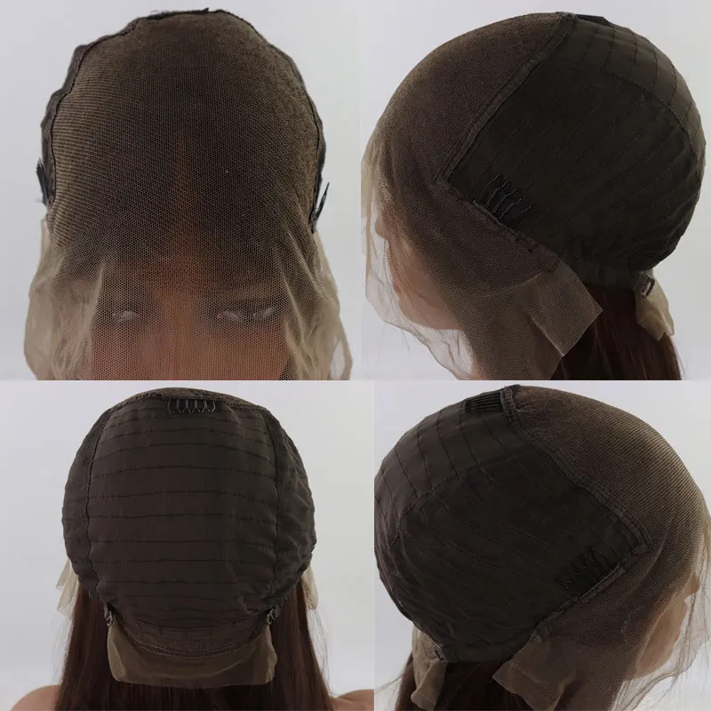 BM темно-коричневый прямой 13*6 большой синтетический кружевной передний парик термостойкие волокна волос Средняя часть с детскими волосами для женщин