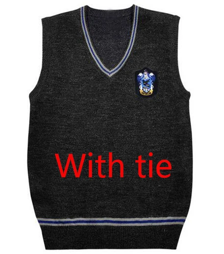 Свитер Gryffindor Hufflepuff Ravenclaw Slyther свитер с v-образным вырезом и значком универсальная повседневная одежда для костюма Харриса - Цвет: Ravenclaw with tie