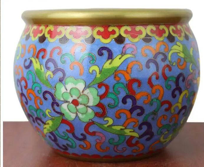 Китайский Тибетский Бронзовый Cloisonne голова льва горшок благовония горелка статуя