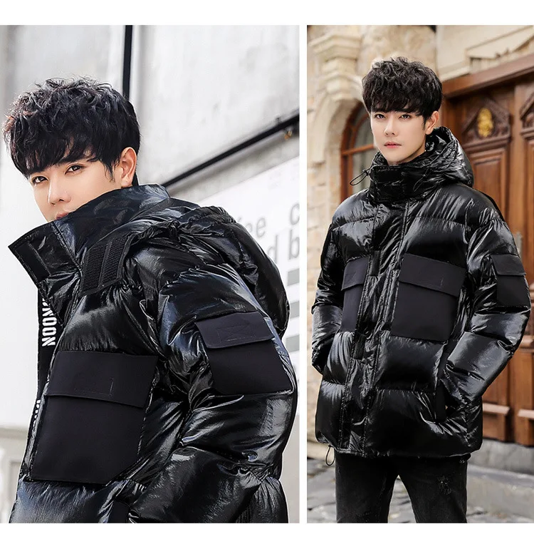New Style down Jacket Men's Short White Duck down Coat England Shangshi Handsome Thick Warm Hooded Coat