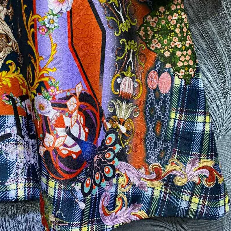 SEQINYY Vintage Dress Flowers Orange Purple Plaid Print 2020 Summer Spring New Fashion Design Ruffles Mini Jacquard Runway