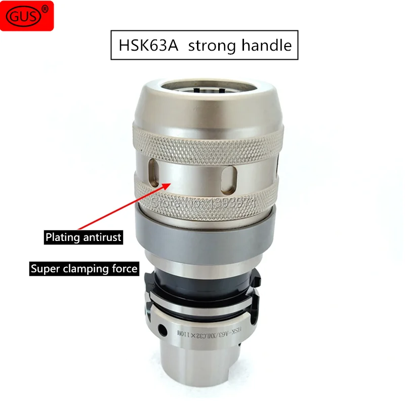

GUS Precision powerful heavy cutting shank HSK63A-C32 SC42-120L straight collet shank five-axis cutter head