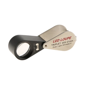 

20X 21Mm Led Loupe Jeweler Magnifier Foldaway, Achromatic Triplet Lens With Loop Uv Led Lights Magnifying Gem Optical Tool For I