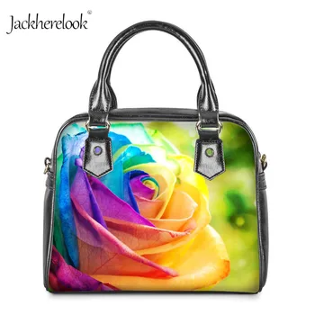 

Jackherelook Women Colorful Rose Print Shoulder Bag Rainbow Flower Design Top-Handle Bag Pride Bloom Handbag Travel Beach Totes