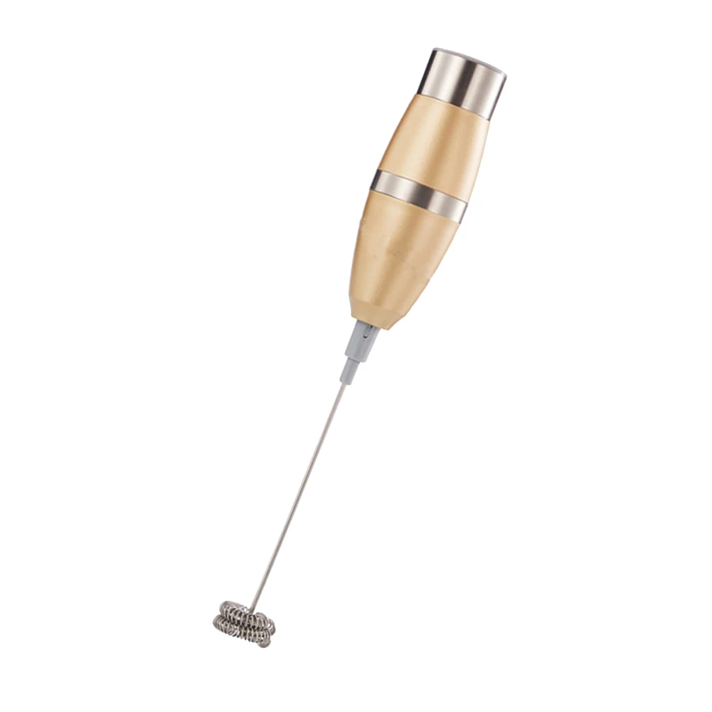 Battery Operated Electric Milk Frother Egg Beater Handheld Cappuccino Latte and Coffee Maker Stainless Steel - Gold