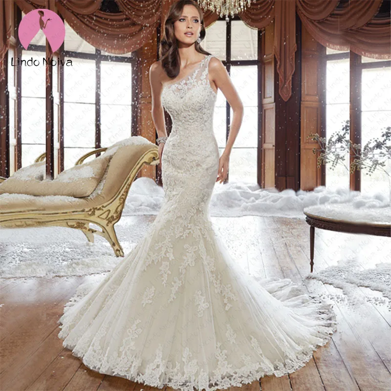 Vestido De Noiva 2019 индивидуальный заказ одно плечо Кружева Русалка недорогое свадебное платье кружево Длинные свадебные платья