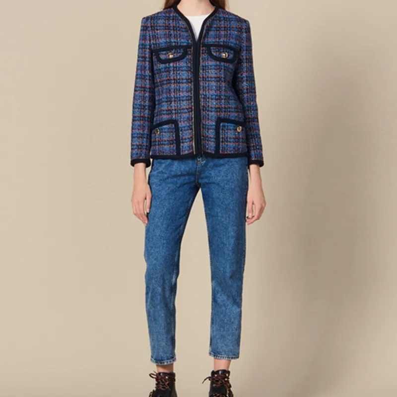 

Women Plaid Small Fragrance Coat and Jacket with Pockets 2019 New Spring Autumn