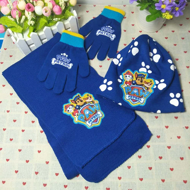 PAW Patrol/вязаная шапка, шарф, перчатки, детский зимний теплый вязаный модный костюм из трех предметов на день рождения, рождественский подарок